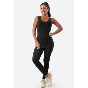 Imagem de Macacão Feminino Longo Com Saia Tapa Bumbum Fitness - JAVA MODAS, Pret