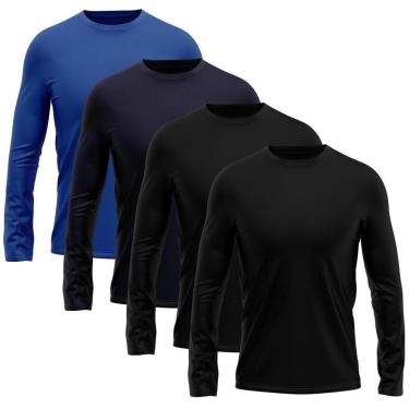 Imagem de Kit 4 Camisetas Masculina Manga Longa Dry Proteção Solar UV Segunda Pele Treino-Masculino