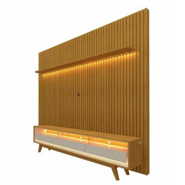 Imagem de Rack Retro Com Painel 2.3 Ripado Led Nobre Naturale Off White Gelius M