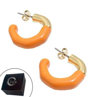 Imagem de Brinco com Resina Laranja Banhado a Ouro 24mm - GRANADO ACESSÓRIOS