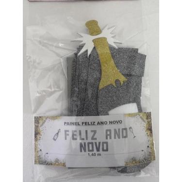 Imagem de Painel Faixa Feliz Ano Novo Espumante e Taça EVA Prata 1,40 metros Viv