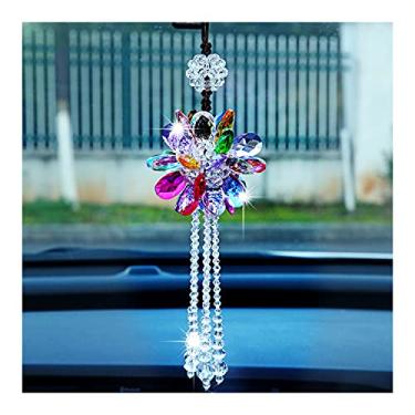 Imagem de Pingente de espelho retrovisor de carro, enfeite de suspensão de cristal brilhante, acessórios de carro de moda, decoração de suspensão de espelho retrovisor automático, decoração de interiores de flor de cristal da sorte (multicolorido)