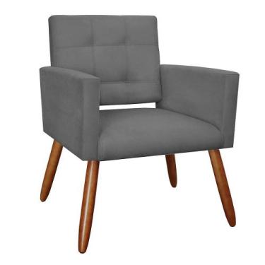 Imagem de Poltrona Camila Pés Palito Suede Cinza - Vallisa Decor