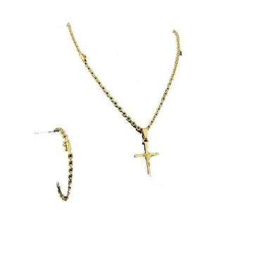 Imagem de Corrente Cadeado 4mm + Pulseira + Pingente - Banhado a Ouro - ToJoia18