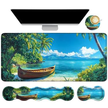 Imagem de Dikoer 4 peças de almofada de espuma de memória para descanso de pulso + tapete de mesa de jogos 80 cm * 30 cm + almofada de pulso de mouse + conjunto de porta-copos, protetor de mesa antiderrapante