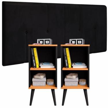 Imagem de Conjunto Cabeceira 1.40 Dubai + 2 Mesa Cabeceira com Nicho Suspensa Charme (Preto/Preto Cinamomo)