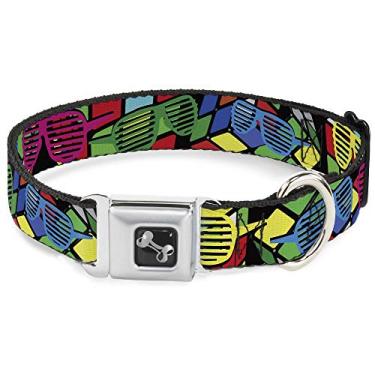 Imagem de Buckle-Down Coleira para cães com fivela de cinto de segurança – Tons Rubiks Preto/Neon – 3,8 cm de largura – Serve para pescoço de 45,7 a 81,2 cm – Grande