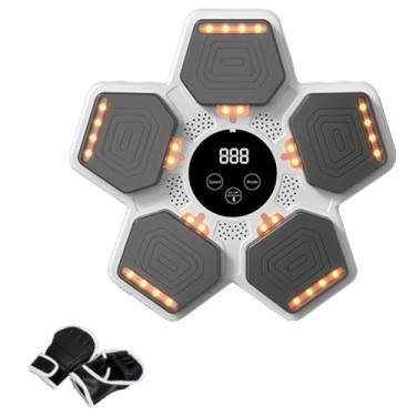 Imagem de Rock88 Máquina de boxe musical, suporte na parede, treinador de boxe eletrônico com luvas, equipamento de boxe com feedback de luz para casa e escritório, branco