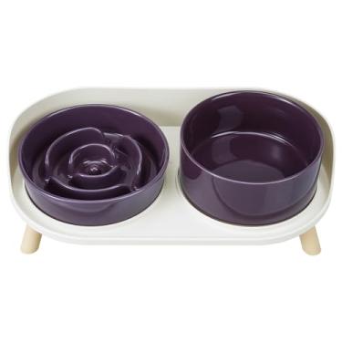 Imagem de Tigelas elevadas para cães de alimentação lenta - conjunto de tigelas de cerâmica para comida e água com suporte - Pratos elevados para animais de estimação para cães pequenos e médios