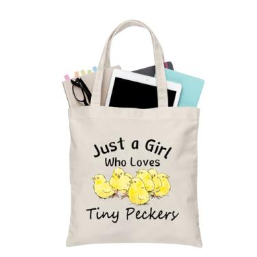 Imagem de BDPWSS Bolsa sacola para amantes de galinhas Crazy Chicken Lady Gift Just A Who Loves Tiny Peckers Bolsa de lona para presente de mãe de galinha, Girl Loves Tiny Tg, Tendência