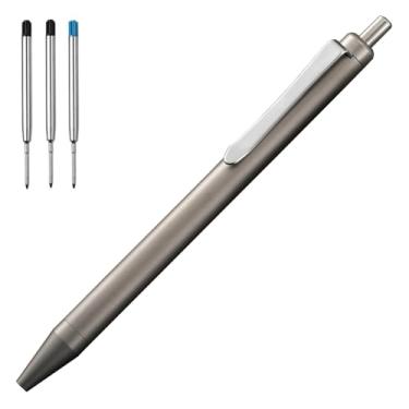 Imagem de Caneta esferográfica de liga de titânio cinza retrátil e leve com clipe de bolso compatível com refil estilo Parker com 3 refis extras em caixa de presente (LA035)