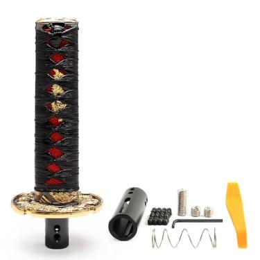 Imagem de GSTP Katana Manípulo de câmbio Samurai Espada Universal Compatível com Carros Automáticos com 4 Adaptadores 15 cm Preto e Vermelho