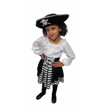 Imagem de Fantasia Vestido Pirata Feminina Bebê Infantil Carnaval Listrada Halloween Zumbi Terror