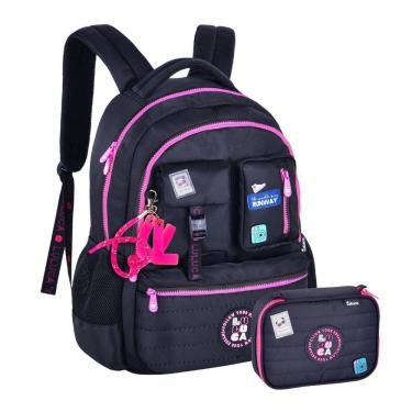 Imagem de Kit Mochila Costas Luluca Escolar Passeio Estojo Box - Preto