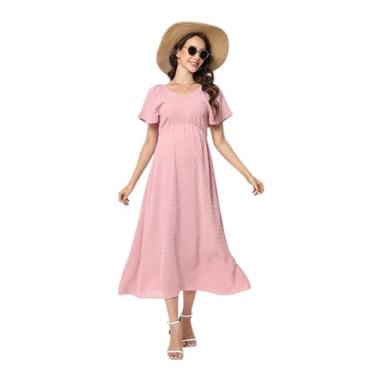 Imagem de Vestido de maternidade feminino, tomara que caia, tomara que caia, evasê, casual, maxi vestido fotográfico para chá de bebê, Rosa-bd, P