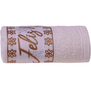 Imagem de Toalha de Rosto Feliz Natal Bordada Jacquard 45x68 Bene Casa, Pérola