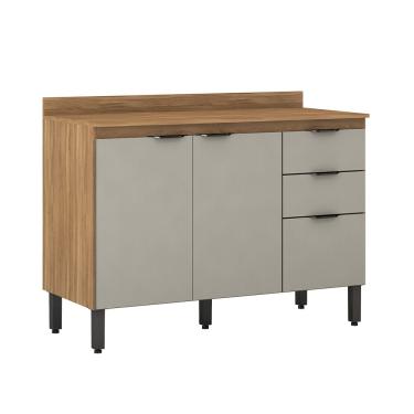 Imagem de Balcão Demóbile Firenze com 3 Portas, 2 Gavetas e 1 Prateleira – Amêndoa/Nude Prime TX