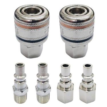 Imagem de Jogo 6 Conectores Engate Rápido 1/4 Pneumáticos Compressor - BRAMAIS