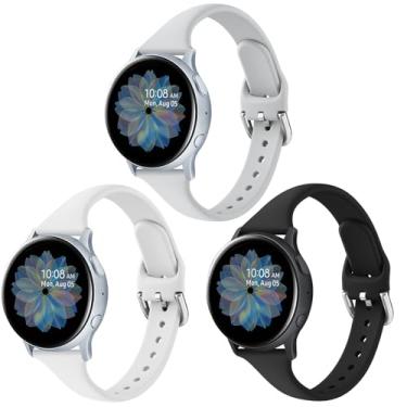 Imagem de Pacote com 3 pulseiras esportivas finas para Samsung Galaxy Watch Active 2 de 40 mm e 44 mm, pulseiras de silicone líquido macio à prova d'água para substituição para Galaxy Watch Active