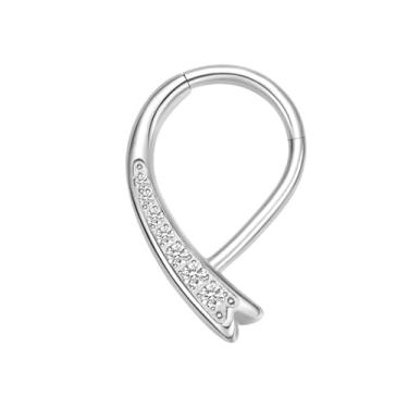 Imagem de VOJO G23 Anel de argola de septo de titânio 16G Daith Teardrop Tragus Piercing Clicker Nose Jewelry for Women, Small, Titânio, Zircônia cúbica