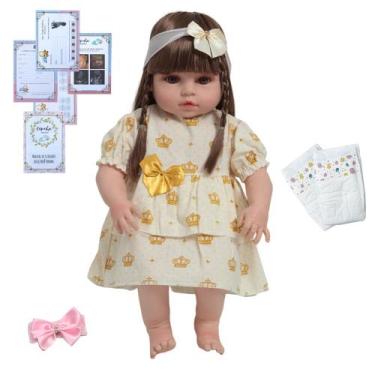 Imagem de Boneca Reborn Realista Menina Linda Vestido Amarelo e Itens - Cegonha 