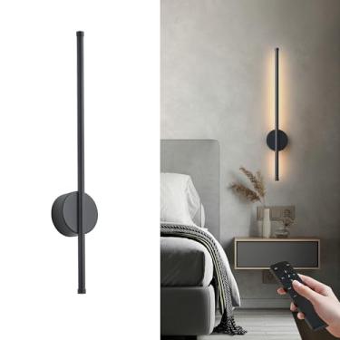Imagem de Conjunto de duas arandelas de parede sem fio reguláveis com controle remoto, 3 temperaturas de cor, arandela de parede LED recarregável para quarto, sala de estar, corredor, 60 cm, preto, 1 pacote