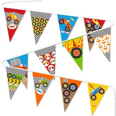 Imagem de Banner de festa de monstro e caminhão, bandeiras temáticas de carros de corrida, decorações de festa de corrida de carro, decorações suspensas para aniversário, chá de bebê, material de festa com tema