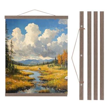 Imagem de PATIKIL 2 conjuntos de molduras magnéticas para pôster 50,8 cm com ímã de madeira para fotos, fotos, obras de arte, mapas, marrom escuro