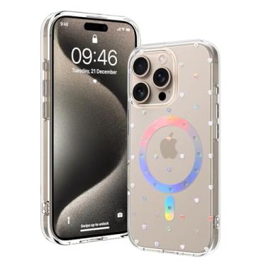 Imagem de OOK Capa magnética para iPhone 15 Pro Max [compatível com Magsafe] Glitter Loves Floral Design Plating Bling Clear Case Hard Back para iPhone 15 Pro Max, Glitter Love (6,7 polegadas)
