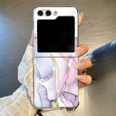 Imagem de Capa de telefone transparente com padrão de mármore para Samsung Galaxy Z Flip 6 5 4 3, capa rígida transparente dobrável para Samsung Z Flip6 Flip5 Flip4, azul, mármore roxo, para Samsung Z Flip5