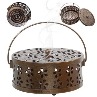 Imagem de Suporte de bobina de mosquito, suporte de bobina de incenso de metal com LIDA e alça de design floral oco clássico, bobina espiral portátil, incenso para casa ao ar livre, suporte de bobina de incenso