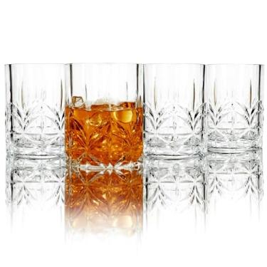 Imagem de Lily's Home Copo de uísque duplo de acrílico à moda antiga - Conjunto de 4 copos premium para uso interno/externo - à prova de estilhaçamento, reutilizável, lavável na lava-louças