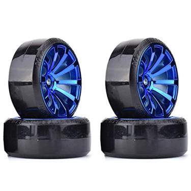 Imagem de RC Plastic Wheel and Tire Set,WONFAST RC Drift Car 63mm Hard Tyres 12mm Hub Wheel for 1/10 On-Road Drifting Car Parts for Traxxas HSP Tamiya HPI Kyosho TT02 (Blue)