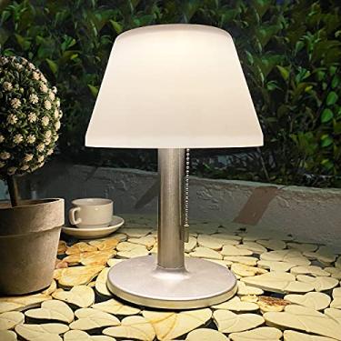 Imagem de shumi Candeeiro de mesa solar LED à prova d'água - luminária de mesa externa de 3 vias, regulável para pátio, lâmpada solar moderna, luminária de mesa solar sem fio com corrente de puxar para quarto,