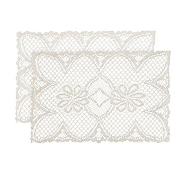 Imagem de Jayla 2 peças de jogo americano retangular de renda para mesas, tapetes de mesa bordados, vintage, crochê, floral, vintage, casamento, bege, 30 x 43 cm