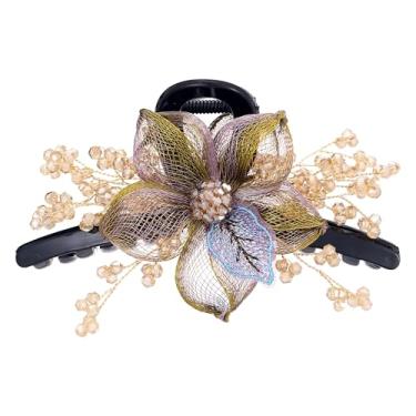 Imagem de Grampos de cabelo de strass de fio de cobre para mulheres, grande plástico tecido à mão, design de alto nível, clipe de mandíbula de metal, flor de cristal, presilhas de garra de cristal, acessórios