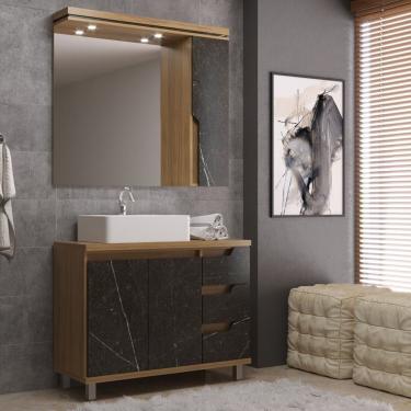 Imagem de Gabinete De Banheiro 100cm Com Cuba E Armário Com Espelho Ref 1000 Itapuã Portoro