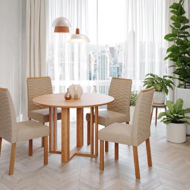 Imagem de Sala De Jantar Flora Redonda 109 Sem Vidro Com 4 Cadeiras Clarice Cinamomo-madeira-linho Bege