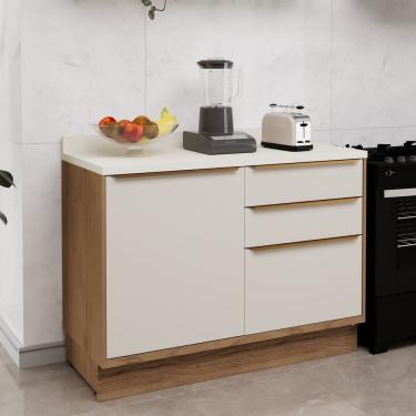 Imagem de Balcão De Cozinha 120cm 1 Porta 3 Gavetas Viena Freijó - Cinza Argila