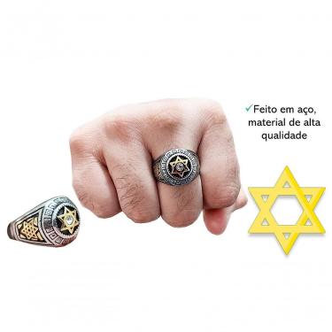 Imagem de Anel Em Aço Cirúrgico Com Estrela De Davi E Pedra Straus Branca Cor Branco Tamanho Aro 27