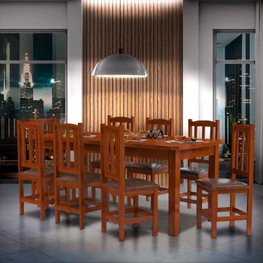Imagem de Mesa Retangular Com 8 Cadeiras Estofadas Madeira Maciça 200 X 88 Castanho Solace Jm Móveis