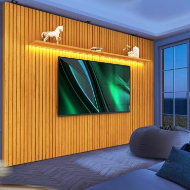 Imagem de Painel Home Ripado Tv Até 85 Polegadas Com Led E Prateleira Naturale Notório Jm Móveis