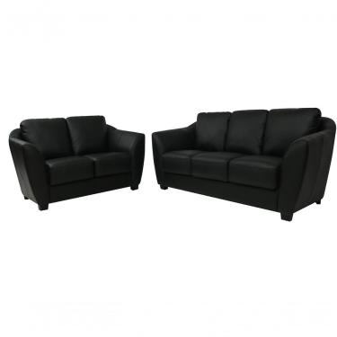 Imagem de Conjunto Sofá De Couro Baltic 3 E 2 Lugares Preto Pigmentado - Mempra