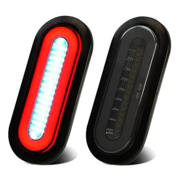 Imagem de WahMOTOTin 2 Peças De Lentes Fumê, 6" Oval, 52 Leds, Combinação Luz Branca/Vermelha Para Reboque, Luzes Freio, Seta E Ré 【Patente Pendente】 Com Ilhós Borracha, À Prova D'Água Ip67 Caminhão/Trailer/V