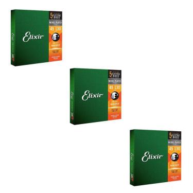 Imagem de Kit 3 Encordoamentos Baixo 5 Cordas 045 Elixir Light Long Scale Nanoweb Made In USA 14202