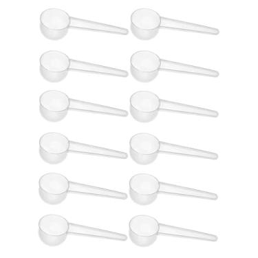 Imagem de Pacote com 12 colheres medidoras de plástico, colher de chá (1 colher de sopa/20 ml) colheres de cabo longo para medir café, chá, leite, especiarias, proteína em pó, cozinhar alimentos para animais de