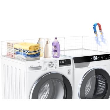 Imagem de Protetor magnético de lavanderia para lavadora e secadora - Topper de metal de 125,7 cm com tampas de silicone, bancada de secadora de roupas - Evita que as roupas caiam (branco)