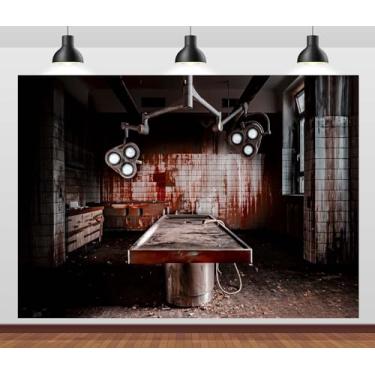 Imagem de BELECO 2,4 x 1,8 m Tecido Horror Halloween Hospital Pano de Fundo Abandonado Hospitalar Patologia, Parede Sangrenta Fundo de Morgue Asilo Insano Decorações de Festa de Halloween Banner Adereços de