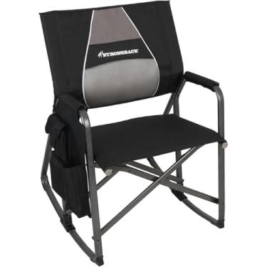 Imagem de STRONGBACK Cadeira de balanço diretor para ambientes externos com suporte lombar embutido com mesa lateral, preto/cinza