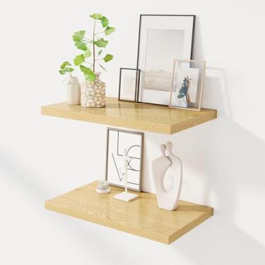 Imagem de Prateleiras flutuantes de 61 cm para parede, prateleiras flutuantes finas de carvalho de 30,5 cm, prateleiras de parede para quarto, sala de estar, cozinha, banheiro - Conjunto de 2